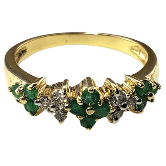 Vintage 14 Karat Yellow Gold Emerald and Diamond Ring Size 7 #15631 - Picture 3 of 8
